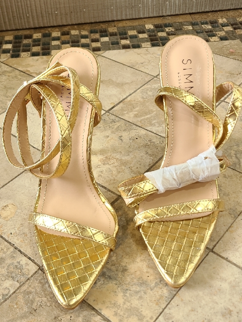 Women's Metallic Gold Quilted Strappy Stiletto Sandals - Picture 4 of 10